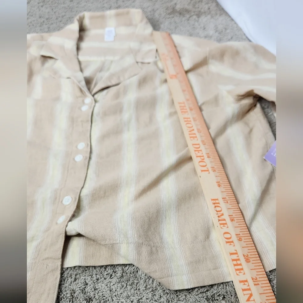 Women's Striped Linen Blend Button-Up Pajama Top - Stars Above Tan XS - Picture 7 of 11